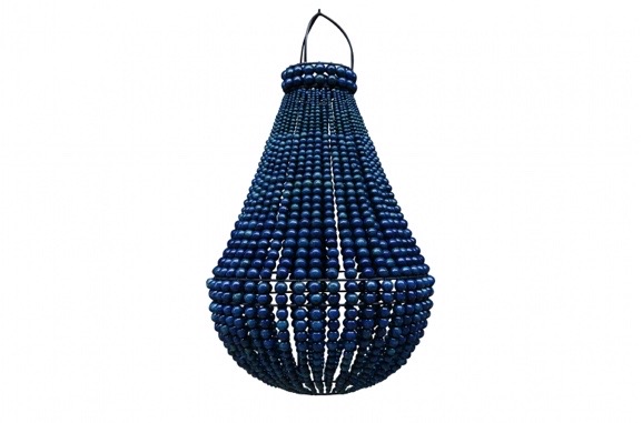 Midnight Blue Beaded Ceiling Light, Turquoise Wood Bead Chandeliers Uk