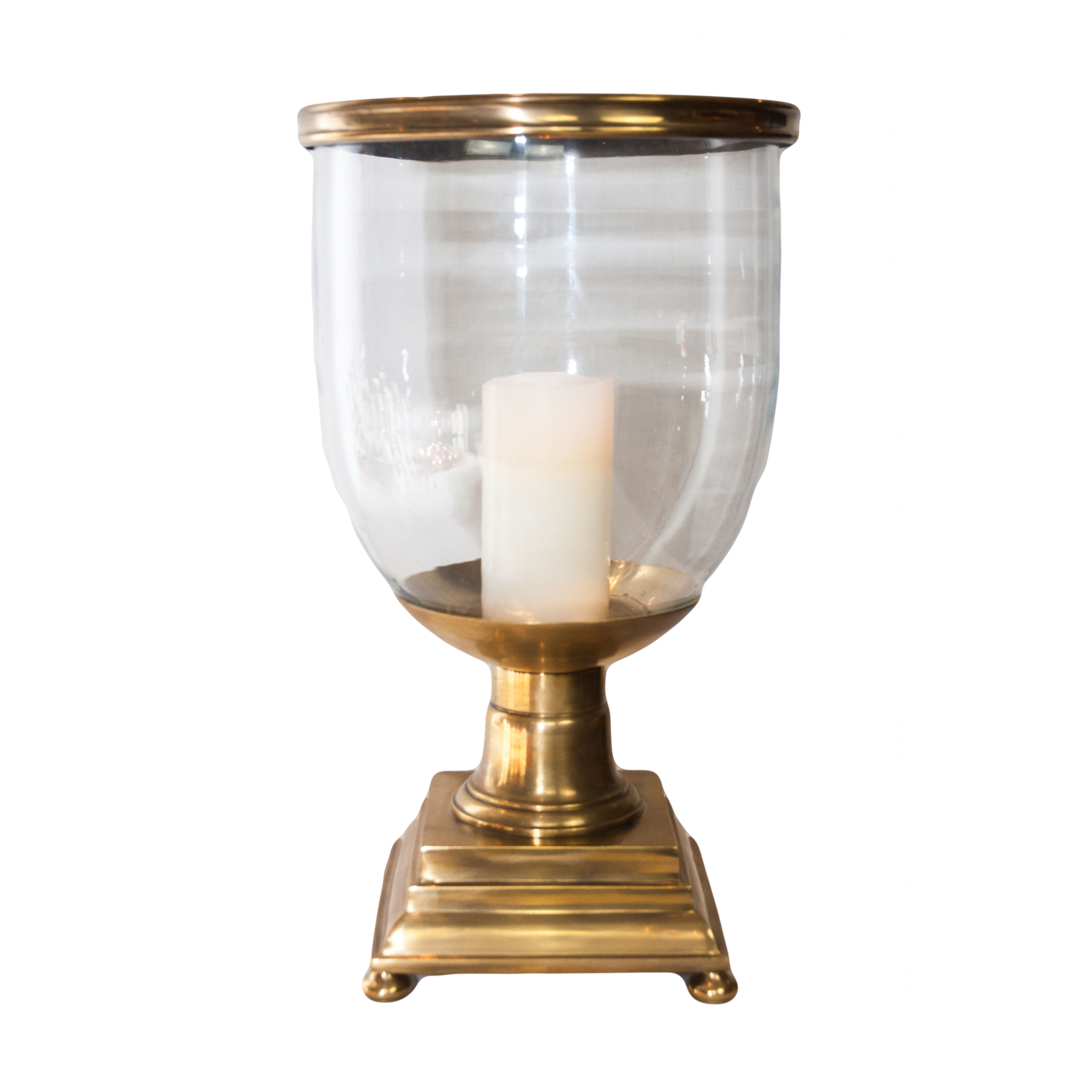 Forde Brass Hurricane Lamp On Square, Brass Hurricane Lamps Candles
