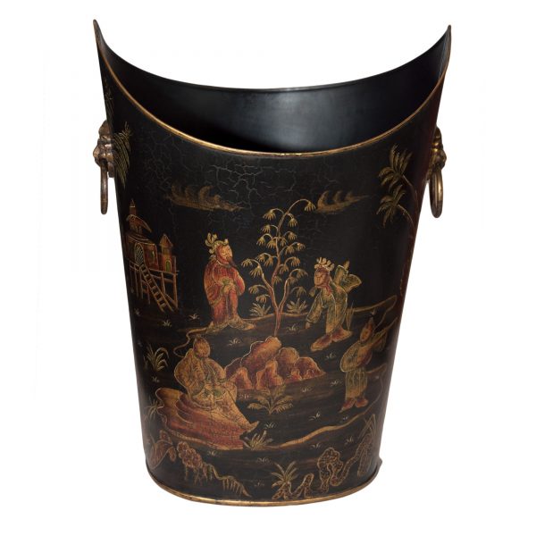 Saddle Topped Waste Bin with Brass Handles, Chinese Design