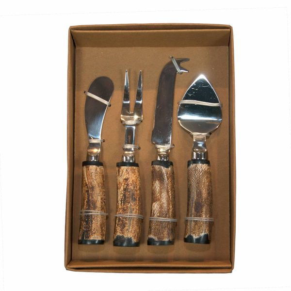 Boxed Set of Four Burnt Horn Handled Cheese Servers
