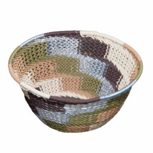 Earthtone Small Round Handwoven Telephone Wire Basket